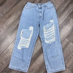 SHEIN Light Blue Distressed Boyfriend Jeans